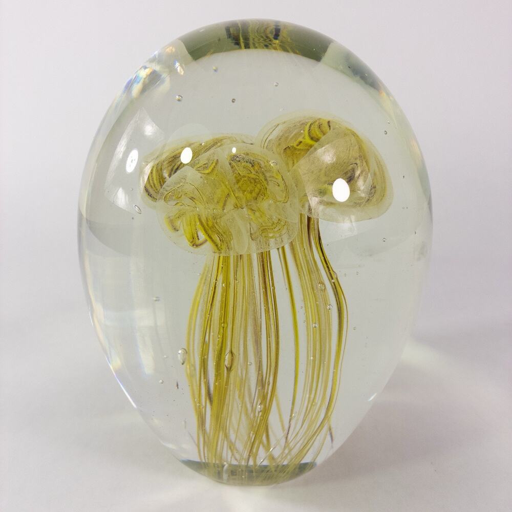 Rare Dynasty Gallery Heirloom Blown Glass Large 3 Yellow Jellyfish Paperweight